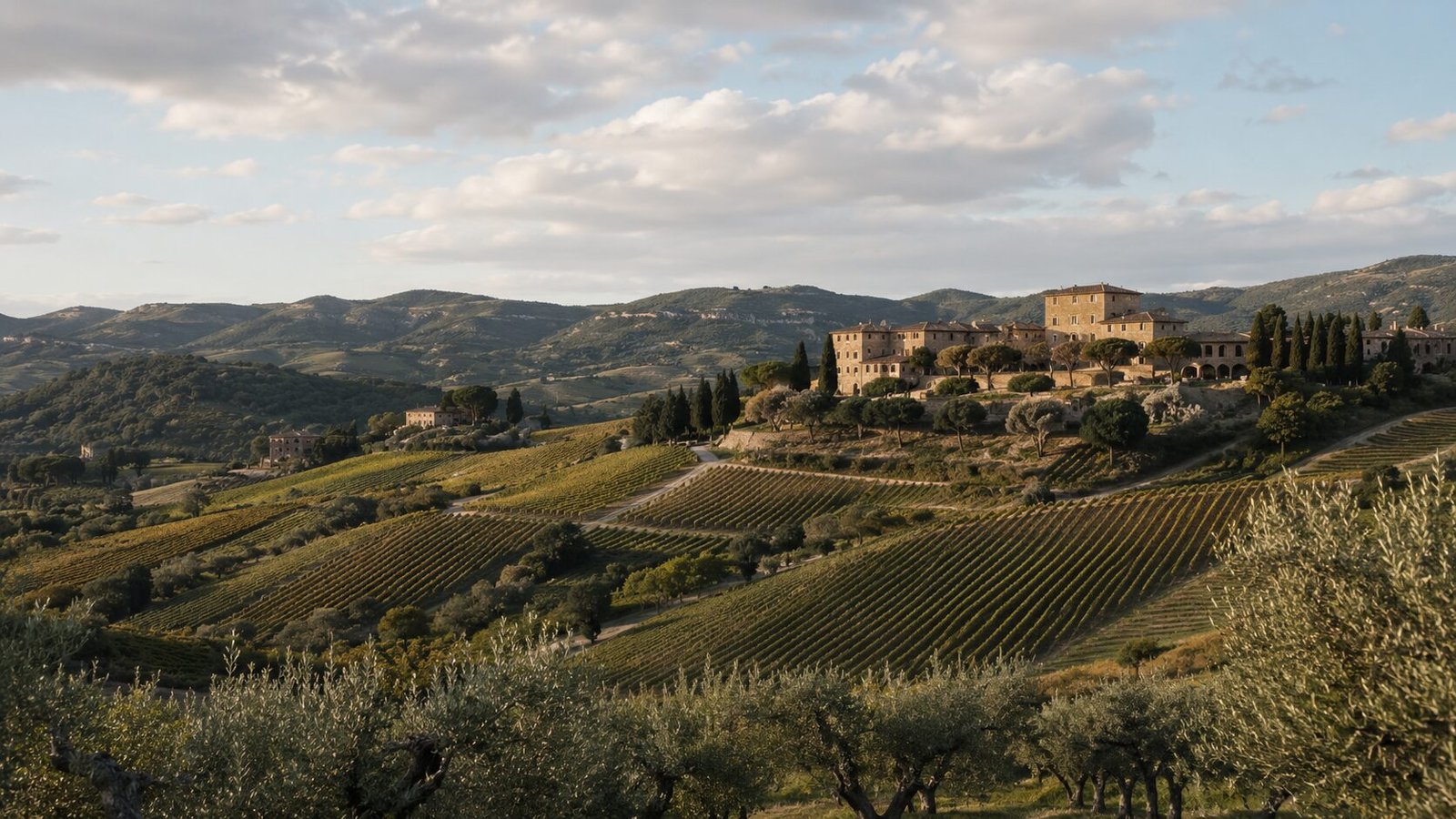 Paisaje de viñedos y colinas de la Toscana para una luna de miel en Italia